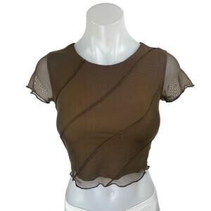 Princess Polly Brown Sleeveless Mesh Patchwork T Shirt Blouse Crop Top Size 2